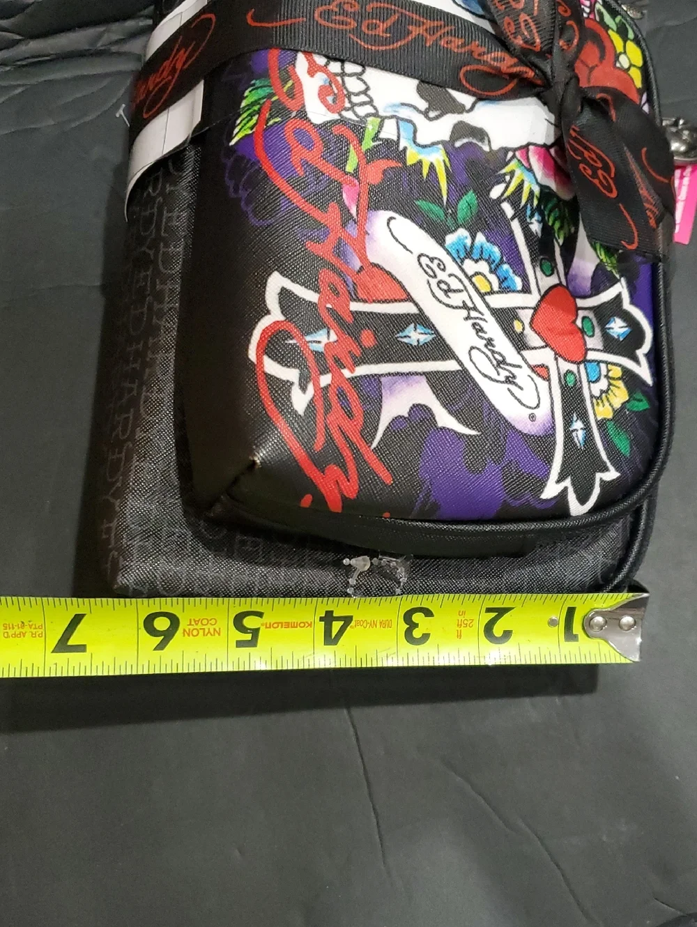 Ed Hardy black print 2piece cosmetic makeup bag pouch with skull & rose zip pull